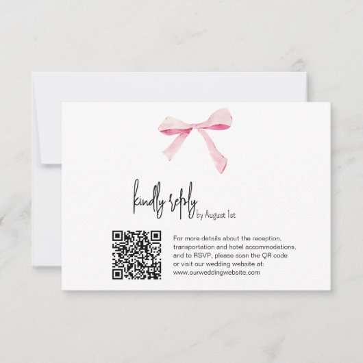 Pink Bow floral Wedding Digital RSVP Card Qr Code Einladung (Vorderseite)