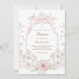  pink bow flowers frame Baptism Einladung