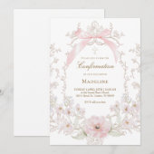  pink bow flowers frame Confirmation Einladung (Vorne/Hinten)
