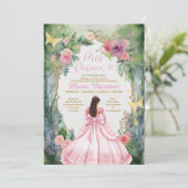 Pink Bow Forest Sage Green Dress Flower Mis Quince Einladung (Stehend Vorderseite)