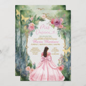Pink Bow Forest Sage Green Dress Flower Mis Quince Einladung (Vorne/Hinten)