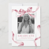 Pink Bow Foto Graduation Party Einladung (Vorderseite)