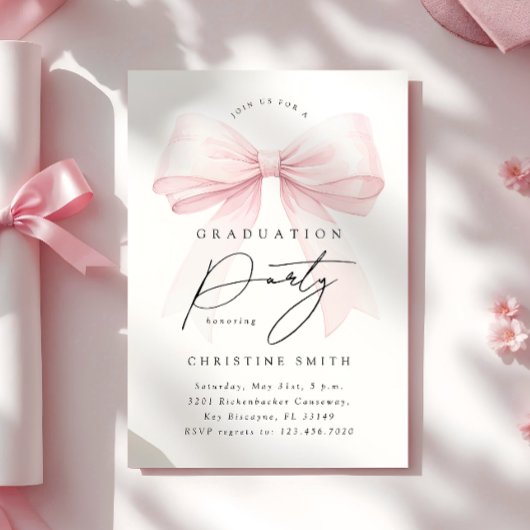 Pink Bow Foto Graduation Party Einladung