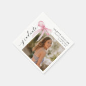 Pink Bow Foto Graduation Party Serviette (Ecke)