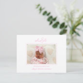 Pink Bow Foto White Birth Ankündigung Postkarte (Stehend Vorderseite)