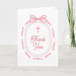 Pink Bow Frame Holy Cross Religious Thank You Karte