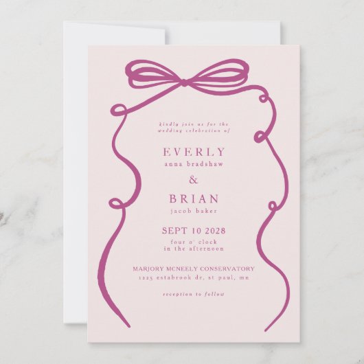 Pink Bow Frame Wedding Einladung (Vorderseite)
