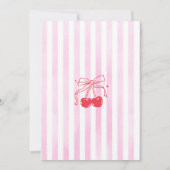 Pink Bow Fruit Sweet Cherry First Birthday Einladung (Rückseite)