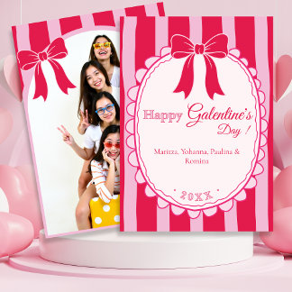 Pink Bow Galentine’s Day with Custom Photo Feiertagskarte