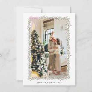 Pink Bow Garland mit Message Christmas Foto Feiertagskarte