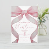 Pink Bow Geburtstag, Geburtstagseinladung, Mädchen Einladung (Stehend Vorderseite)