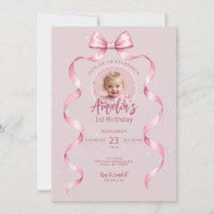 Pink Bow Geburtstagseinladung mit Foto Einladung