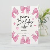 Pink Bow Geburtstagsparty Einladung für Mädchen (Stehend Vorderseite)