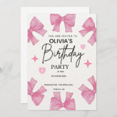 Pink Bow Geburtstagsparty Einladung für Mädchen (Vorne/Hinten)