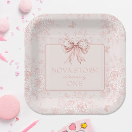 Pink Bow Geburtstagsparty Whimsy Toile Personalisi Pappteller