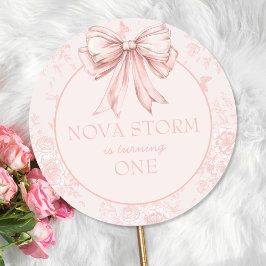 Pink Bow Geburtstagsparty Whimsy Toile Personalisi Runder Aufkleber