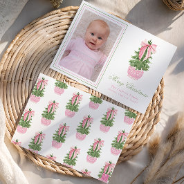 Pink Bow Ginger Jar Christmas Tree Foto Feiertagskarte