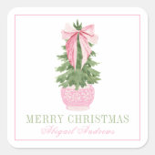 Pink Bow Ginger Jar Christmas Tree Foto Quadratischer Aufkleber (Vorderseite)