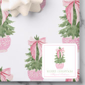 Pink Bow Ginger Jar Christmas Tree Foto Quadratischer Aufkleber