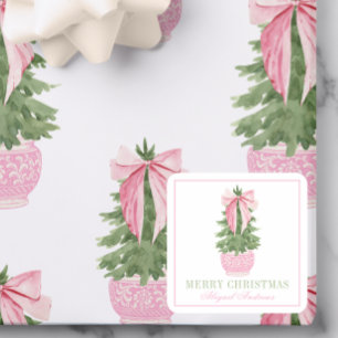 Pink Bow Ginger Jar Christmas Tree Foto Quadratischer Aufkleber