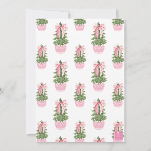 Pink Bow Ginger Jar Christmas Tree Party Einladung (Rückseite)