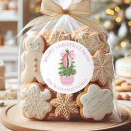 Pink Bow Ginger Jar Weihnachtsbaumgeschenk Runder Aufkleber