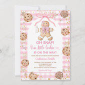 Pink Bow Gingerbread Christmas Baby Shower Gingham Einladung (Vorderseite)