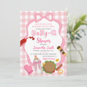 Pink Bow Gingham  Babyq baby shower invitation Einladung (Stehend Vorderseite)
