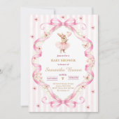  Pink Bow Gingham Bunny Baby Shower  Einladung (Vorderseite)