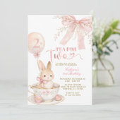 Pink Bow Gingham Bunny Girl Birthday Invitation Einladung (Stehend Vorderseite)