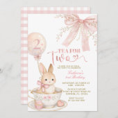 Pink Bow Gingham Bunny Girl Birthday Invitation Einladung (Vorne/Hinten)