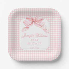 Pink Bow Gingham Coquette Baby Girl Dusche Pappteller