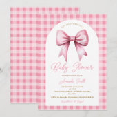 Pink Bow Gingham Coquette Girl Arch Baby Dusche Einladung (Vorne/Hinten)