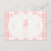 Pink Bow Gingham French Teddy Diapper Raffle Begleitkarte (Vorderseite)
