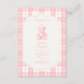 Pink Bow Gingham French Teddy Diapper Raffle Begleitkarte (Vorderseite)