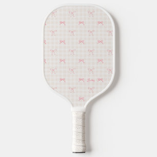 Pink Bow Gingham Personalisiert Name Pickleball Schläger