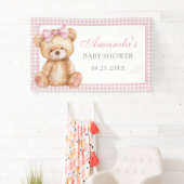 Pink Bow Gingham Teddy Bear Babydusche Banner (Insitu)