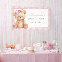 Pink Bow Gingham Teddy Bear Babydusche
