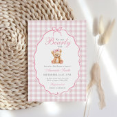Pink Bow Gingham Teddy Bear Babydusche Einladung