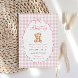 Pink Bow Gingham Teddy Bear Babydusche Einladung
