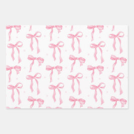 Pink Bow & Gingham Watercolor Wrapping Paper Set Geschenkpapier Set
