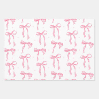 Pink Bow & Gingham Watercolor Wrapping Paper Set Geschenkpapier Set