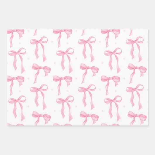 Pink Bow & Gingham Watercolor Wrapping Paper Set Geschenkpapier Set (Vorderseite)