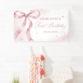Pink Bow Girl 1. Geburtstag Party Banner (Insitu)