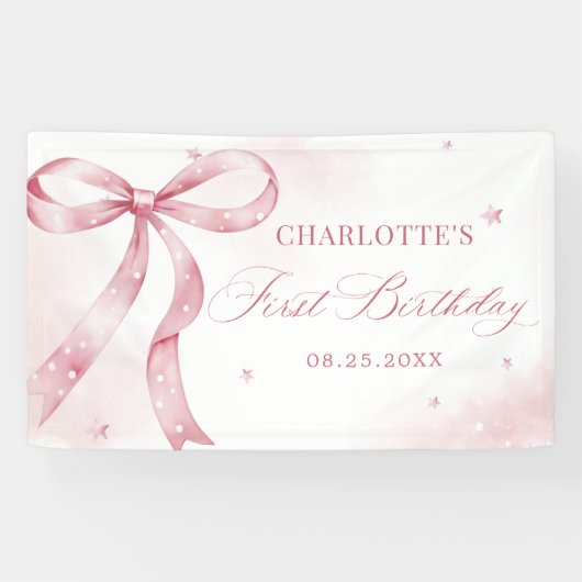 Pink Bow Girl 1. Geburtstag Party Banner (Horizontal)