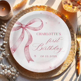 Pink Bow Girl 1. Geburtstag Party Pappteller