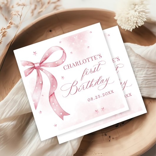 Pink Bow Girl 1. Geburtstag Party Serviette