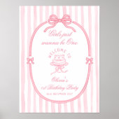 Pink Bow Girl 1st Birthday Welcome Poster (Vorne)