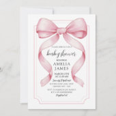 Pink Bow Girl Baby Shower  Einladung (Vorderseite)