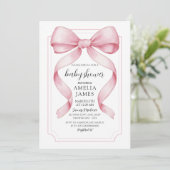 Pink Bow Girl Baby Shower  Einladung (Stehend Vorderseite)